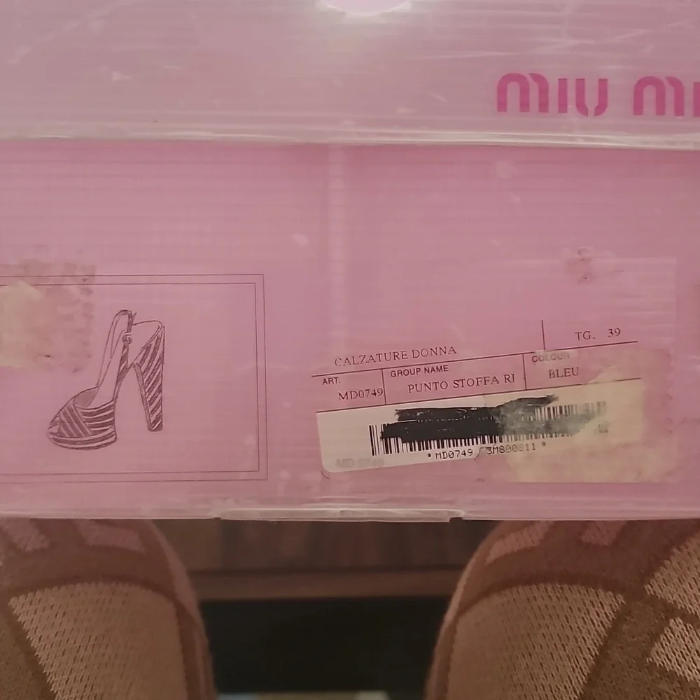 Vintage Miu Miu Striped Calzature Donna Fabric Coated Peep Toe Heels Sz 39